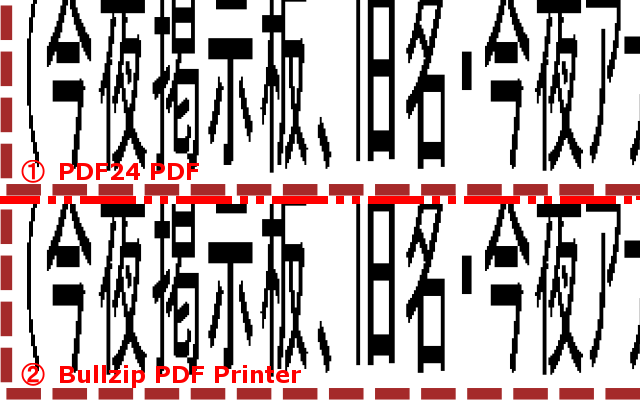 「PDF24 PDF」(上)、「Bullzip PDF Printer」(下)の出力